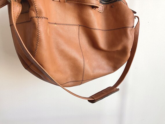 Vintage Large Patchwork Brown Leather Duffel Bag … - image 4