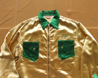 Large 50s Embroidered Satin Bowling Jacket / Chainstitch 1950s