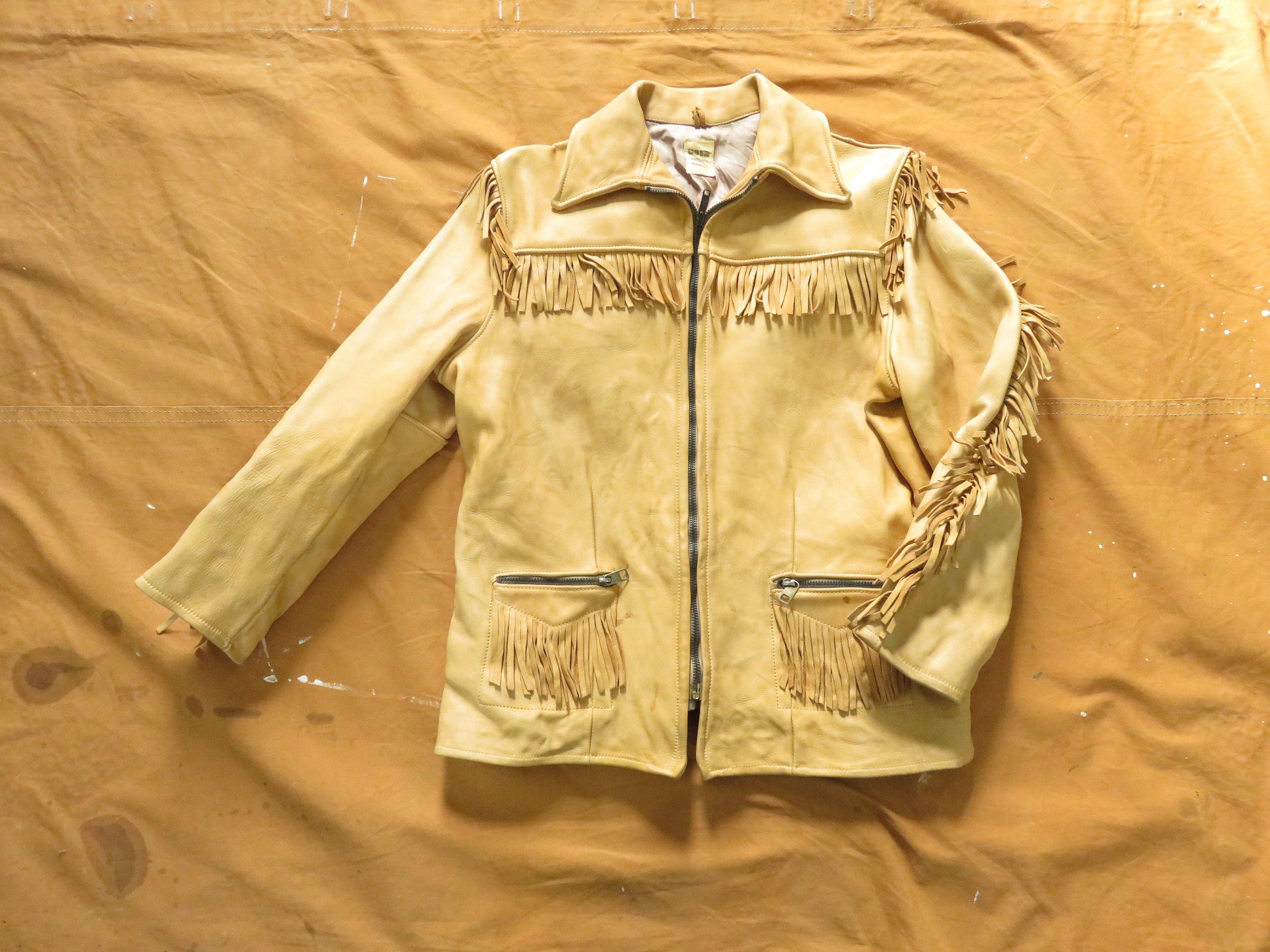 60s 70s UBER OWATONNA フリンジレザージャケット Medium 70s Leather Fringe Jacket / Uber Owatonna Minnesota, Beige