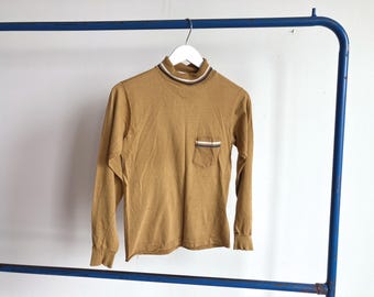 XS / Small 50s / 60s Distressed Cotton Turtleneck / Long Sleeve Pocket 1950s 1960s
