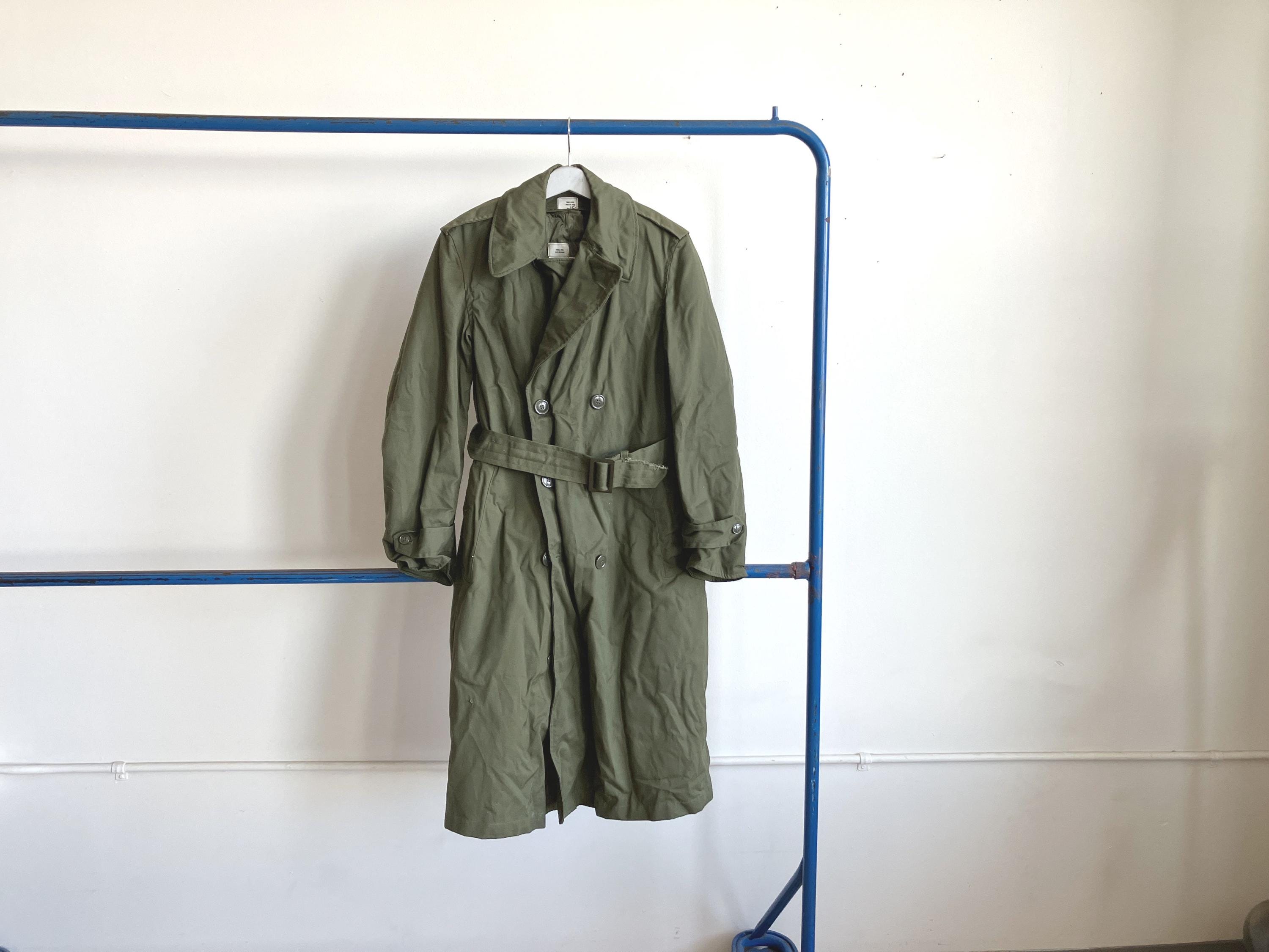 Small 60s US Army Trench Coat / 1960s Green Military Field Jacket