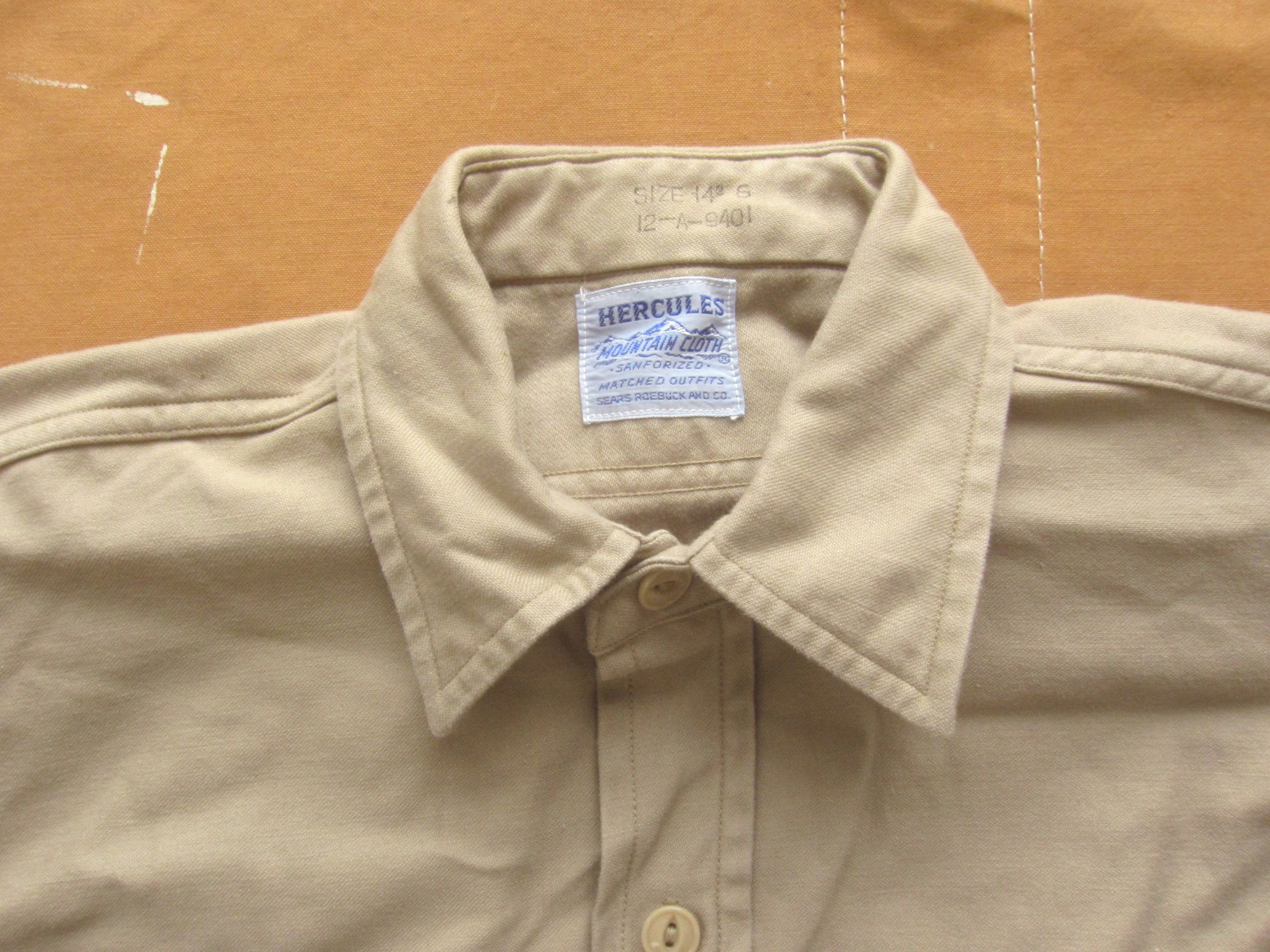 Small 50s Hercules Khaki Mountain Cloth Work Shirt / 1950s Small 50s Hercules Khaki Mountain Cloth Work Shirt / 1950s