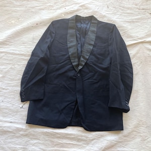 Medium / Size 40 Palm Beach Tuxedo Suit Jacket / Black Wool Silk Lapels Men's Formal Coat 1940s 1950s