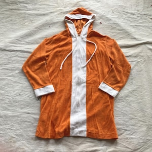 Kleine/middelgrote jaren 60 katoenen badstof strandgewaad/jaren 60 handdoek badstof textuur mod oranje wit strand bedekkende badmode