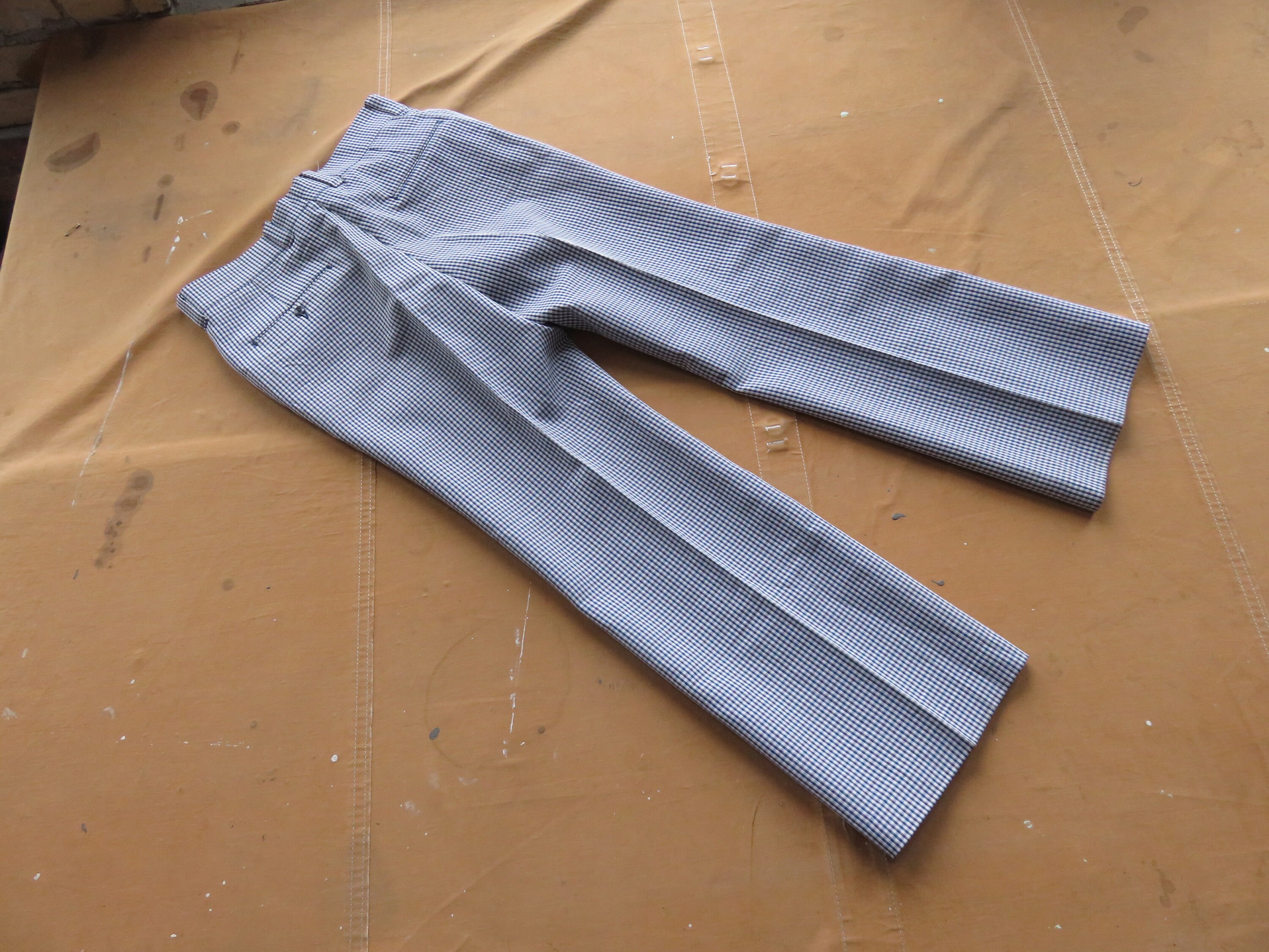 33 / 34 Waist 70s Levi's Panatela Plaid Pants / Blue White Gingham 