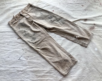 Pantalones de carpintero desgastados Dickies de los años 90 (35 x 30) / Pantalones de pintor de lona marrón