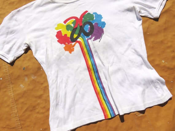 Large 80s Women's Cotton Rainbow T-shirt / 26, 19… - image 3