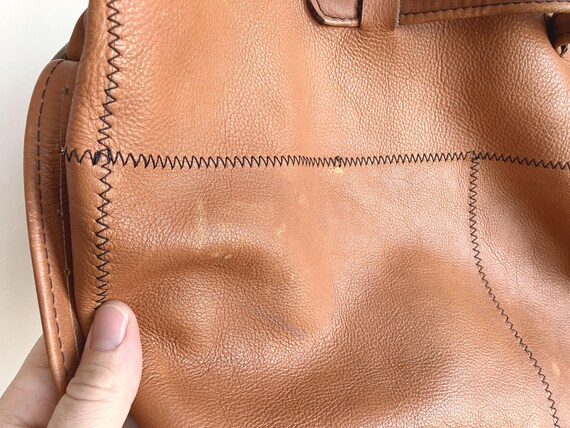 Vintage Large Patchwork Brown Leather Duffel Bag … - image 10