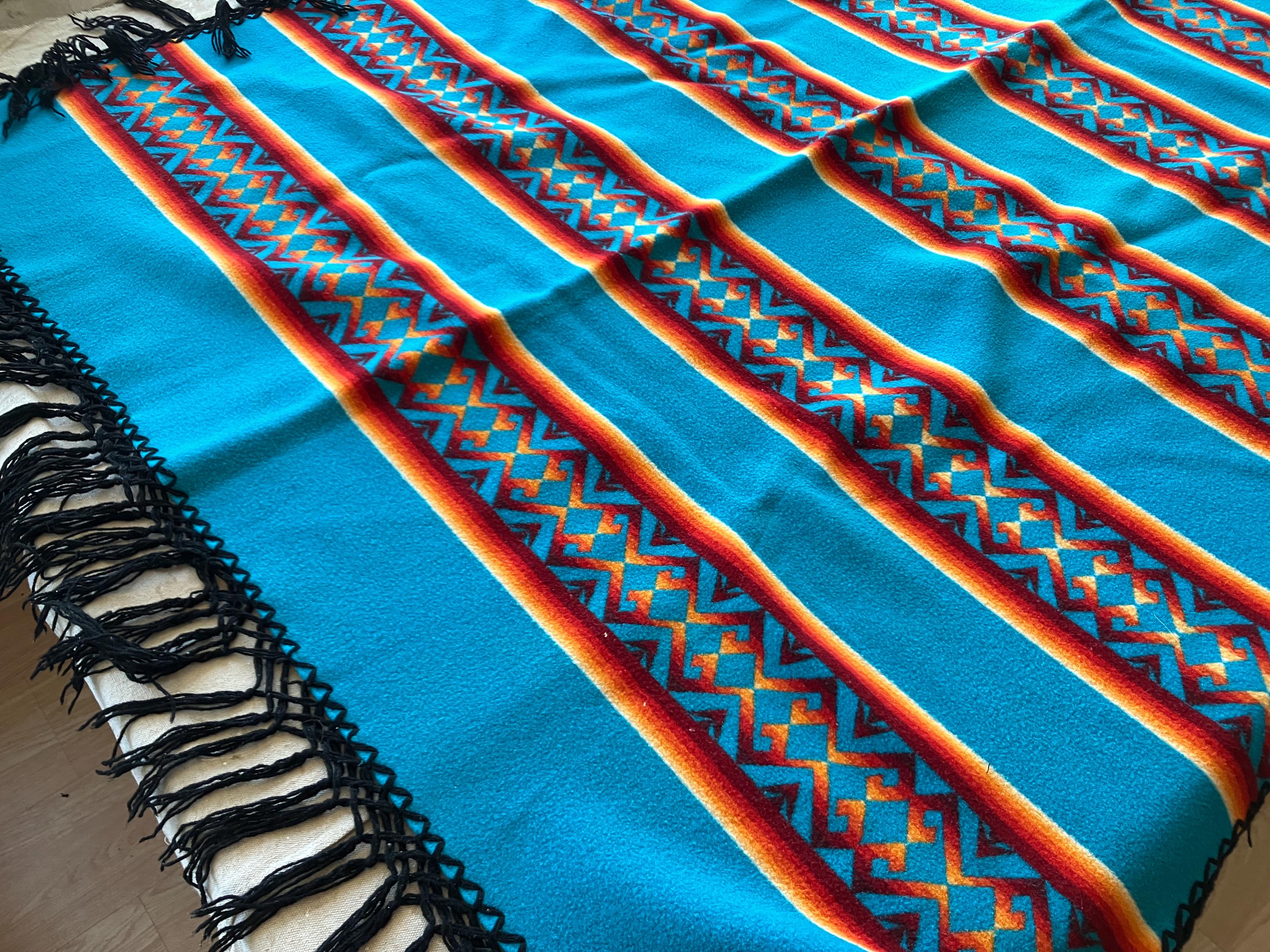 Vintage Pendleton Beaver State Shawl Blanket / Red Blue Wool