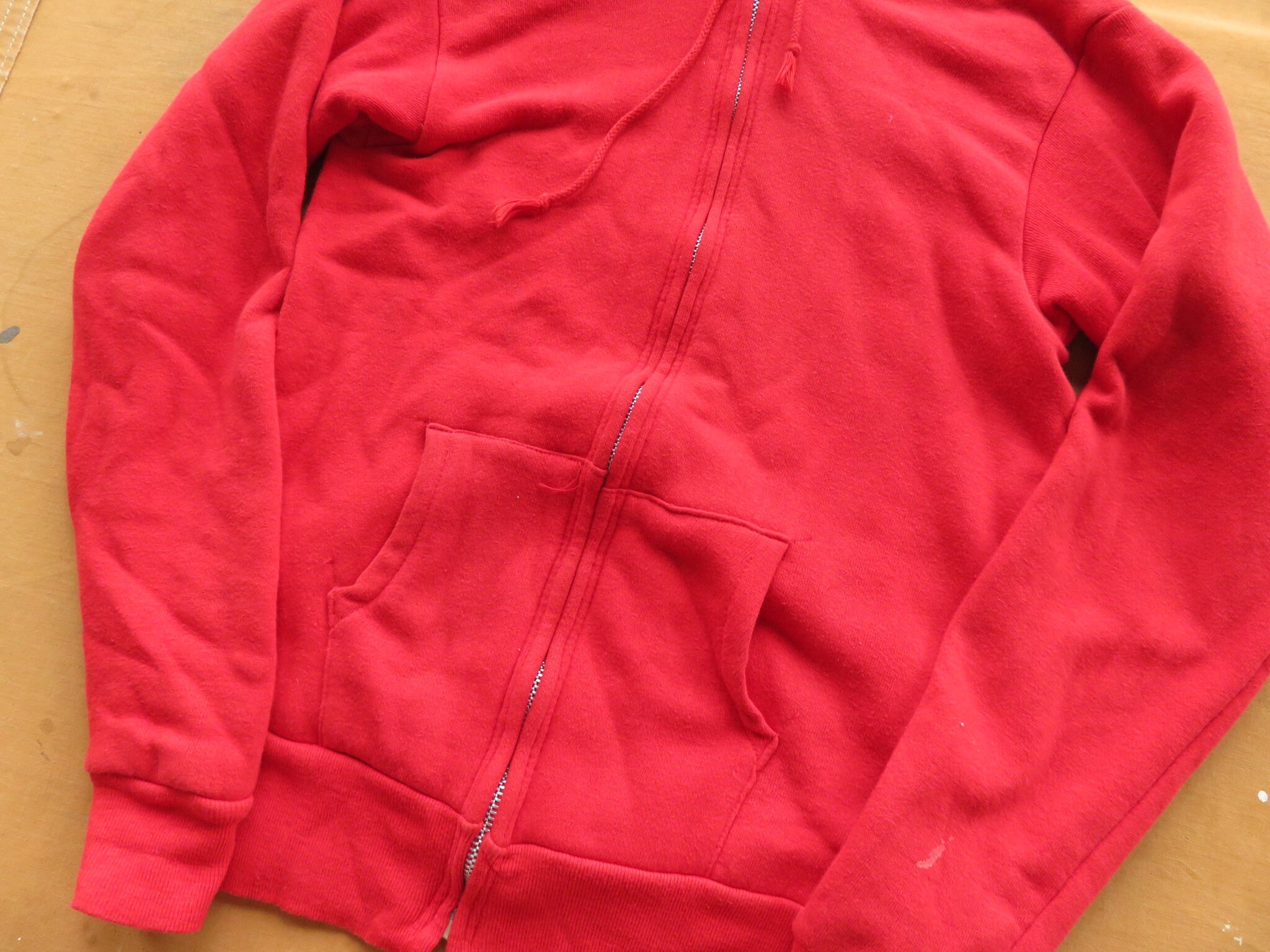 XS 60s Red 100% Cotton Zipper Sweatshirt / Hoodie Hooded 