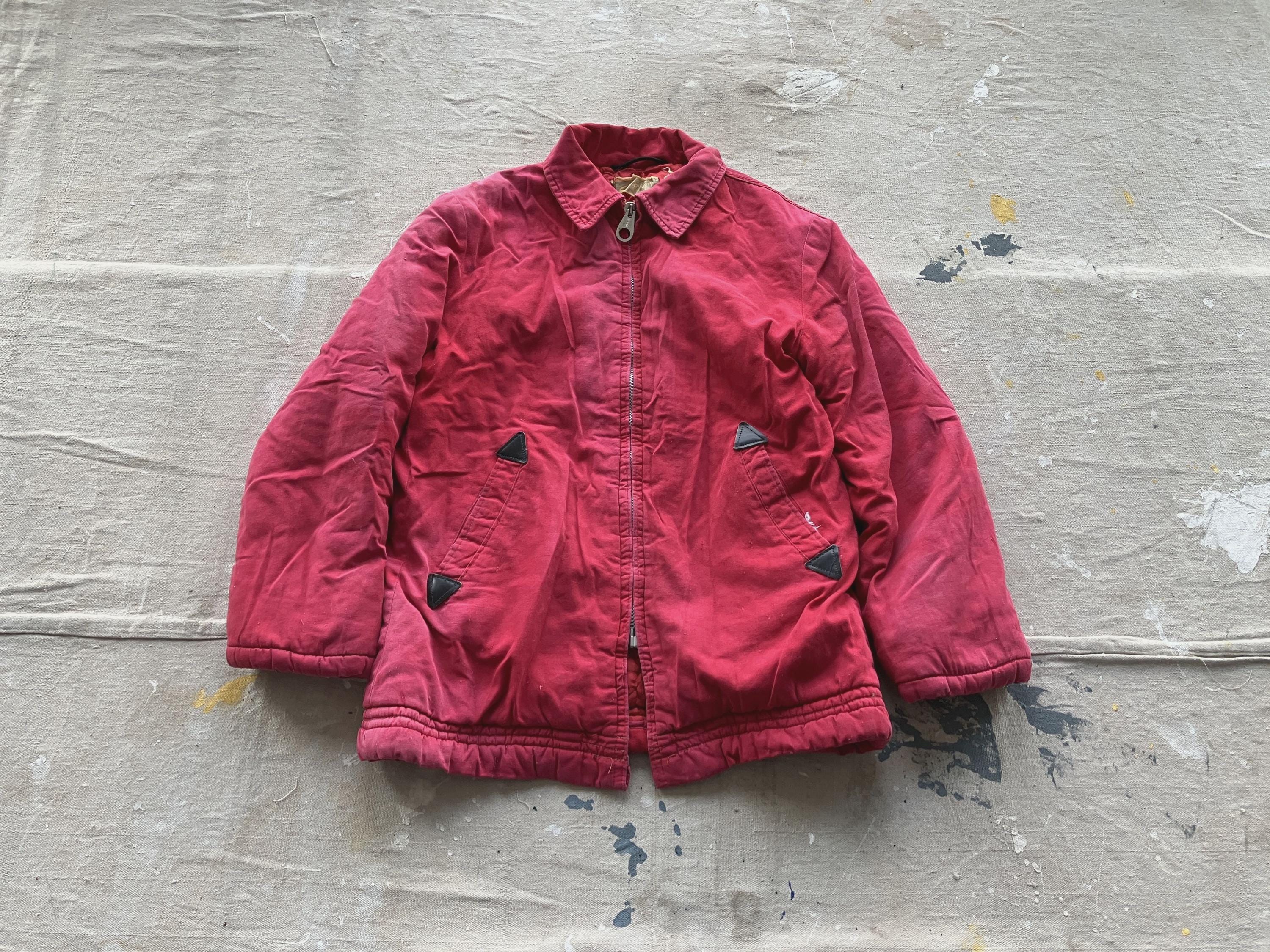 XS 50s / 60s Sun Faded Red Cotton Jacket / Insulated Winter Jacket