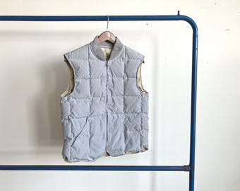 Chaleco aislante de plumón de ganso pequeño de los años 70/80 / Lona gris, años 70, años 80, acolchado