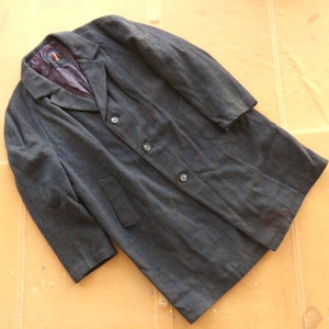 Large / XL 60s Brown Wool Balmacaan Overcoat / Men's Long Coat 1960s Raglan Shoulder Sleeve Brown Blue Plaid Martini Coats