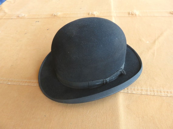 Antique 10s / 20s Stetson Bowler Hat / Black Felt… - image 1