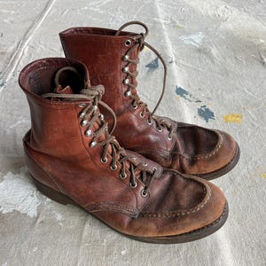 Botas masculinas Red Wing Moc Toe 10.5/11 dos anos 70 / Botas de trabalho masculinas estilo Setter Irlandês de couro marrom dos anos 70