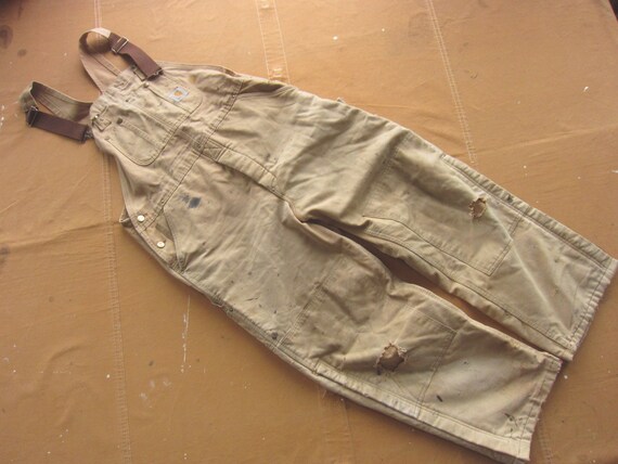 Carhartt Overalls Men 40 Brown Double Knee Duck Bibs Insulated