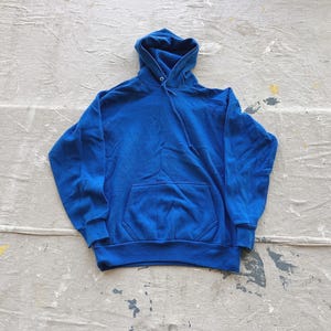 Small / Medium 80s Blank Blue Hoodie / Hooded Sweatshirt Soft Thin 1970s 1980s Tultex