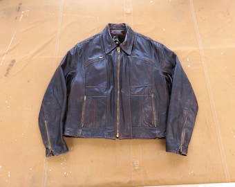 XL / Size 48 70s Lesco Leather Brown Motorcycle Jacket / 1970s 1980s Fleece Lined Biker Jacket XXL