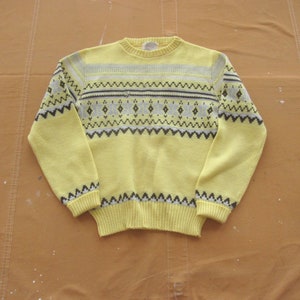 XS / Suéter de lã jacquard pequeno dos anos 50 / Suéter de esqui listrado amarelo e preto estilo Fair Isle dos anos 40, 40 e 50