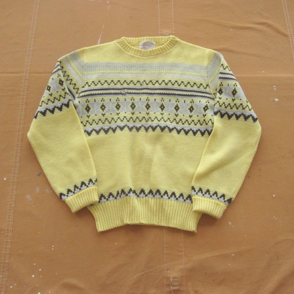 XS / Small 50s Jacquard Knit Wool Sweater / Yellow Black 1940s 40s 1950s Striped Fair Isle Style Jersild Ski Sweater