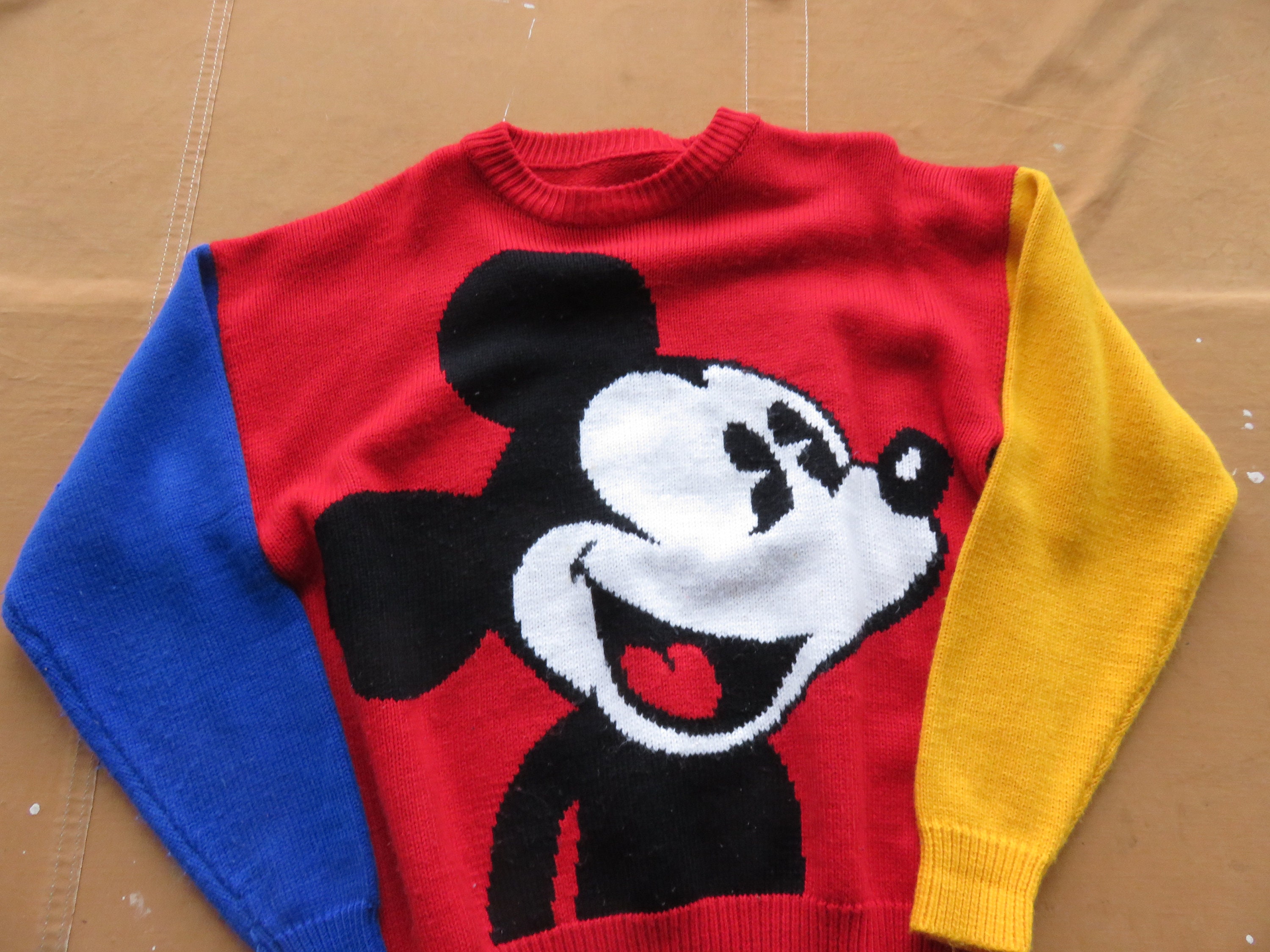 Large 90s Mickey Mouse Colorblock Sweater / Picture Knit Disney 1980s ...