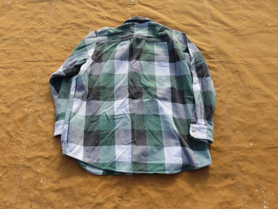 XL 80s Dickies Cotton Flannel Shirt / Green Black… - image 9
