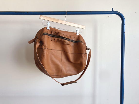 Vintage Large Patchwork Brown Leather Duffel Bag … - image 1