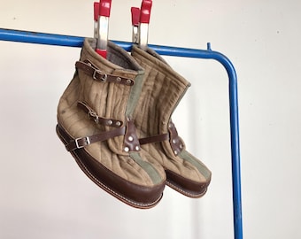 XXL 40s Swedish Military Cold Weather Boots / 1940s Leather Wool Canvas