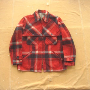 Medium 50s Hercules Plaid Wool Mackinaw Jacket / Double Shoulder Yoke Red Black Plaid Sears Zipper Zip Up D Pockets Large