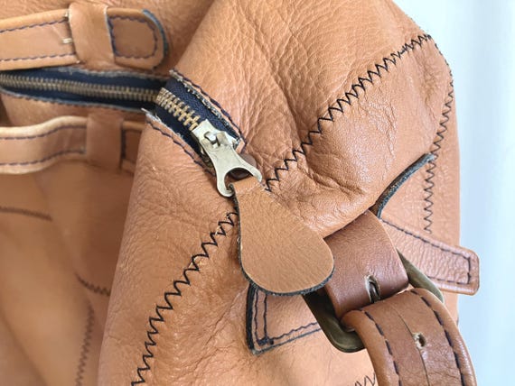 Vintage Large Patchwork Brown Leather Duffel Bag … - image 7