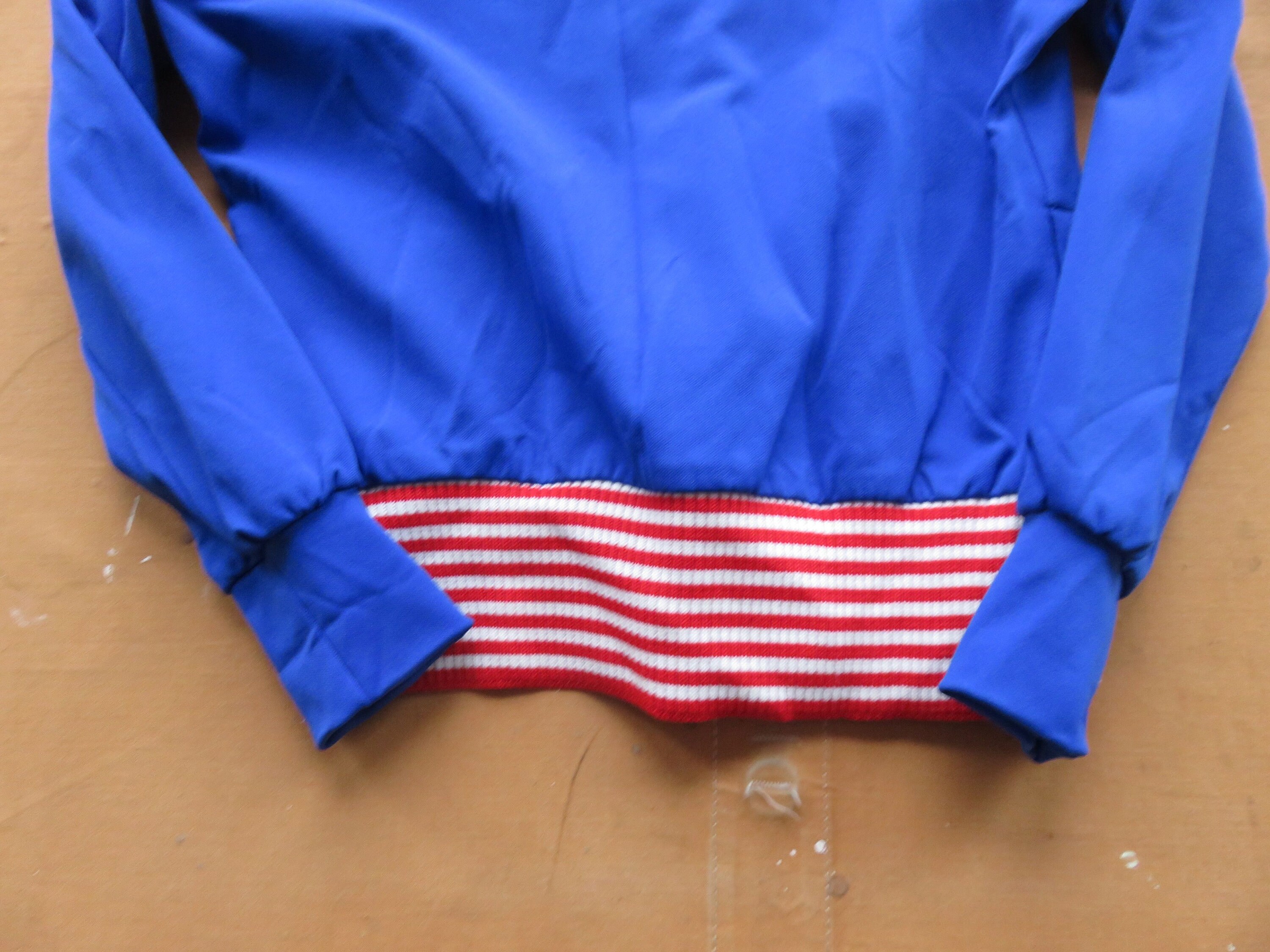 Small 60s / 70s Track Jacket / Blue Red White Zipper Zip 1960s 