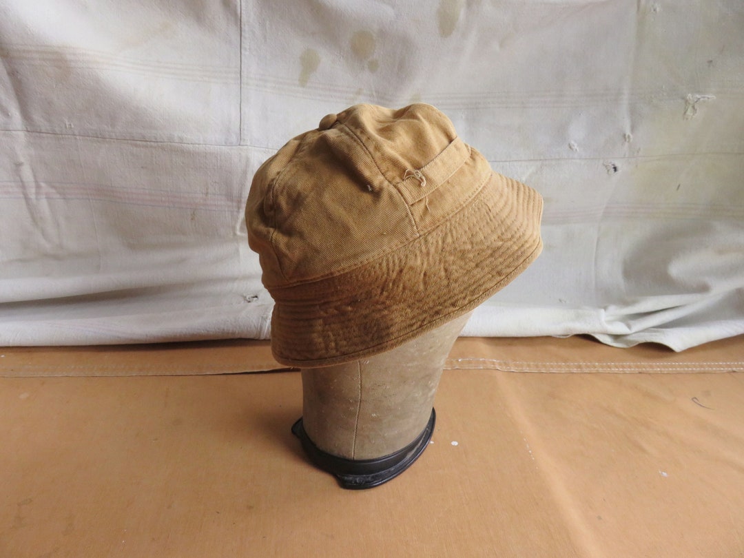 XS 60s Canvas Hunting Bucket Hat / 1960s Flannel Lined Brown Duck