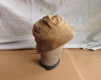 XS 60s Canvas Hunting Bucket Hat / 1960s Flannel Lined Brown Duck Canvas