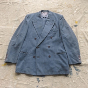Medium 40s Double Breasted Wool Suit Jacket / Blue 1940s Men&#39;s Jacket Size 40 42
