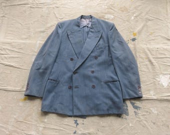 Medium 40s Double Breasted Wool Suit Jacket / Blue 1940s Men's Jacket Size 40 42