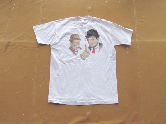 XL 90s Laurel & Hardy Hand Painted T-shirt / Frui… - image 1