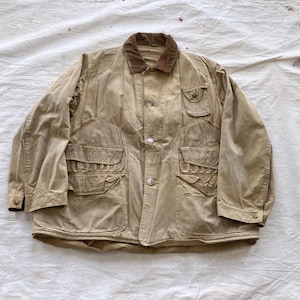 Medium / Large 50s Hunting Jacket / Fishuntex Red Head Brown Duck Canvas Work Chore Barn Jacket Distressed Frayed Faded 1940s 1950s Poplin