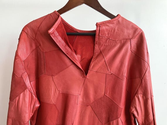 Small / Medium 80s Patchwork Red Suede & Leather … - image 6