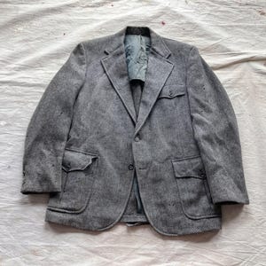 Medium / maat 40 jaren 60 / 70 tweed jas jaren 1930 / jas met ceintuur aan de achterkant jaren 30 jaren 40 stijl jasje sportjas verdrietig grijs