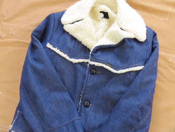 Large 70s Roebucks Denim Rancher Coat / Sherpa Li… - image 8