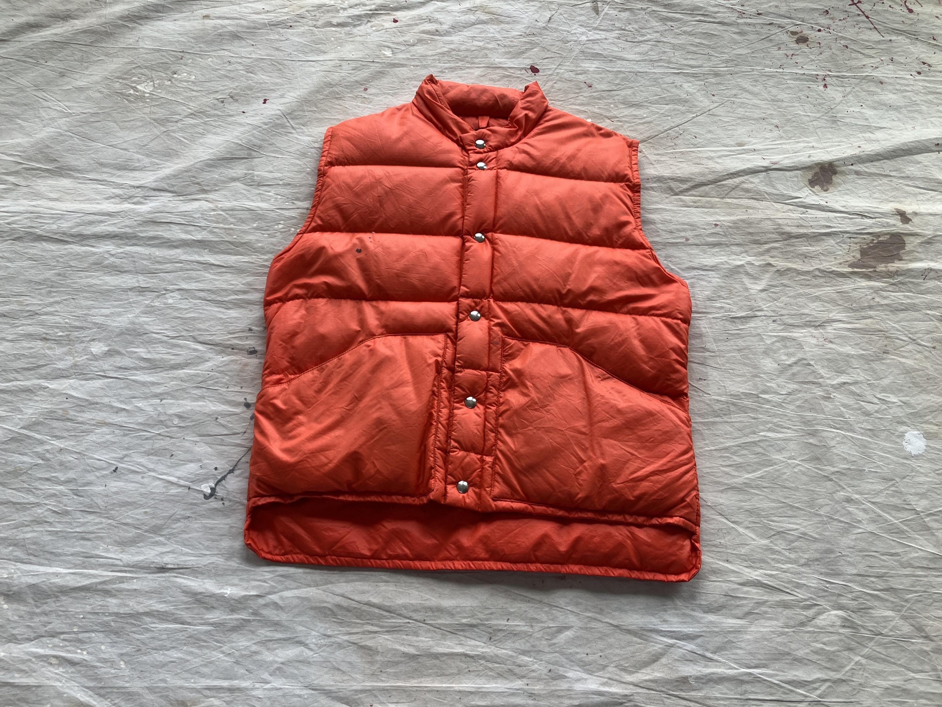 Large 70s Puffer Down Vest / Ski Vest 1970s Blaze Orange