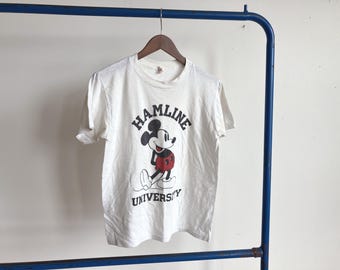 Small / Medium 80s Mickey Mouse Hamline University T-shirt / Distressed 1980s St Paul Minnesota