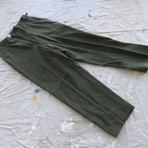 Medium / 31 to 35 50s US Army Wool Field Trousers / M51 M-51 Wool Serge Twill Green Uniform Pants 1950s
