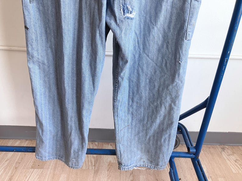XL / XXL 90s Thrashed Dickies Coveralls / Herringbone Twill Striped Denim Mechanics Mended Jumpsuit image 20