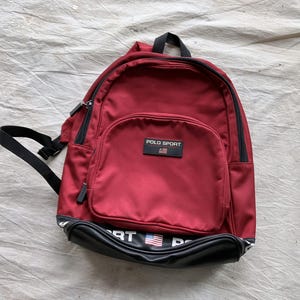 Vintage 90s Polo Sport Vinyl Bottom Backpack / 1990s Red Black Ralph Lauren Y2K