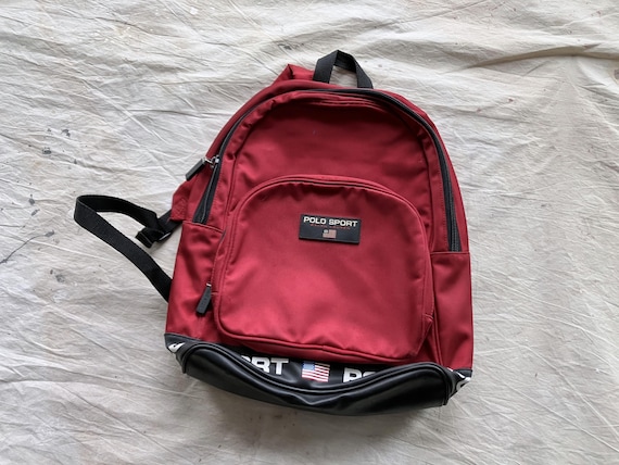 Vintage 90s Polo Sport Vinyl Bottom Backpack / 1990s Red