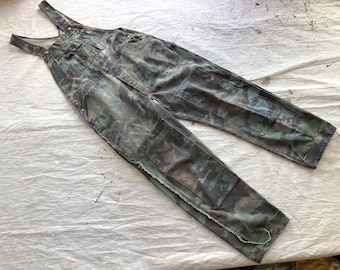 Large 80s / 90s Camouflage Overalls / Canvas Double Knees Liberty Hunting