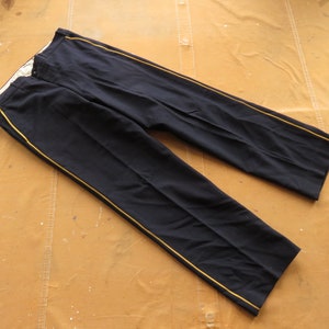 36 x 33 40s Wool Marching Band Pants / Striped Sides Uniform Regiment Military Style 1940s Men&#39;s Trousers Navy Blue Yellow Cadet