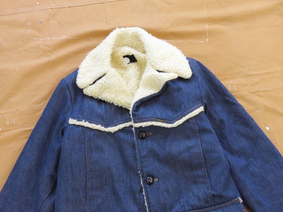 Large 70s Roebucks Denim Rancher Coat / Sherpa Li… - image 3