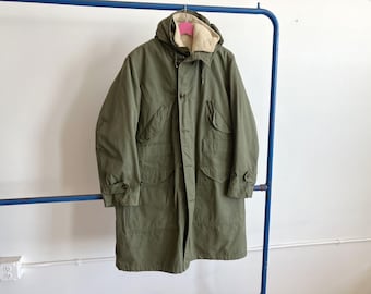 Vintage 50s British Army Genuine Middle Parka With Hood Olive